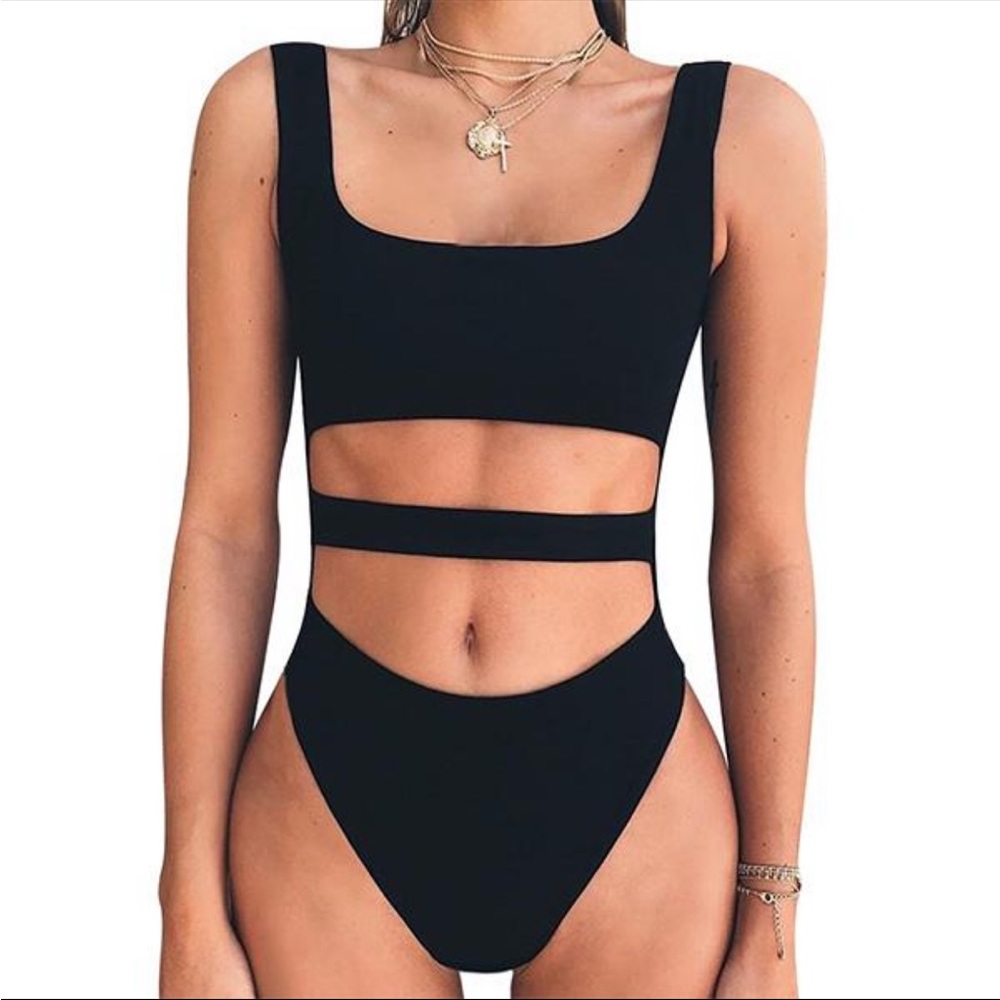 Black one piece bathing suit
